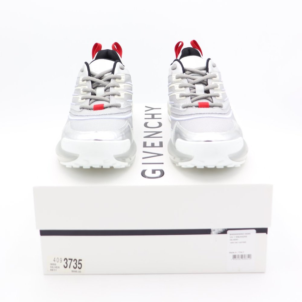 NIB Givenchy GIV 1 Mens Metallic Silver Leather Mesh Low-Top Sneakers - Picture 2 of 7
